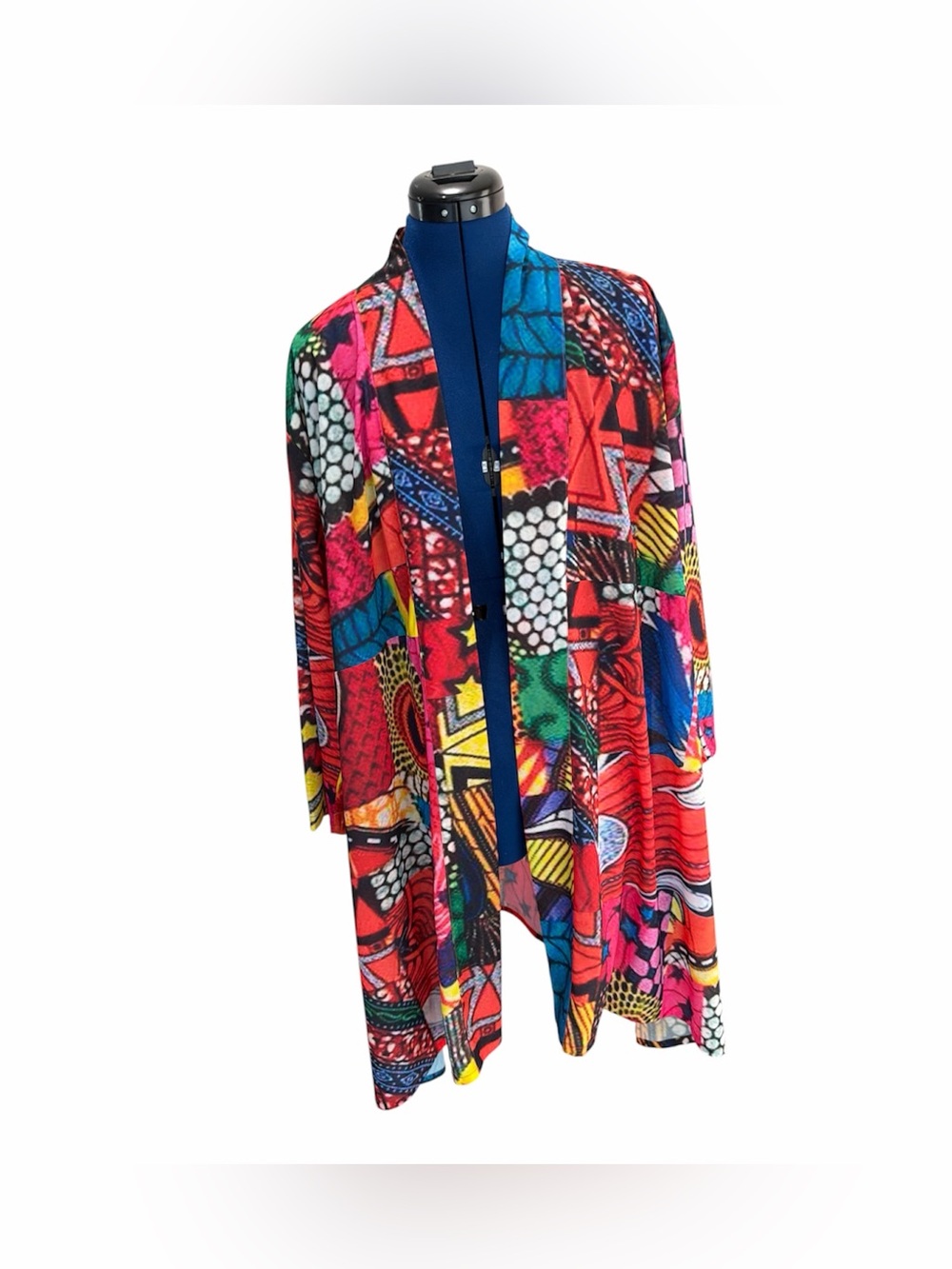 Sterling Styles Art Silk Handcrafted Bright Multi-Color African Ankara Kimono